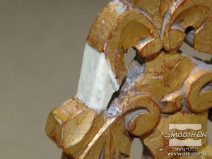 לחיצה להגדלת תמונה יציקת הפוליאוריטן Smooth-Cast® 385 מודבקת לגמרי לעץ ומוכנה לגימור.