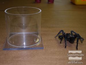 לחיצה להגדלת תמונה מכינים מיכל מצינור ובסיס אקריליק, מעט גדול יותר מעכבש הטרנטולה המיובש.