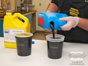 לחיצה להגדלת תמונה שופכים כמות שווה של מקשה למיכל מדידה אחר.