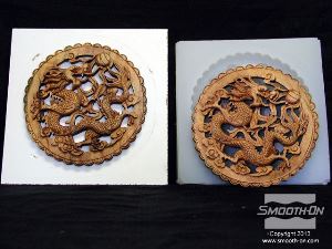 לחיצה להגדלת תמונה יציקת העץ המקורי בצד שמאל ויציקת ה פוליאוריתן קשיח בצד ימין. העתק מושלם!