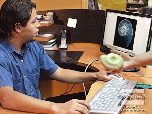 לחיצה להגדלת תמונה מודל של מאובן היווה את הבסיס לעיצוב הכיור